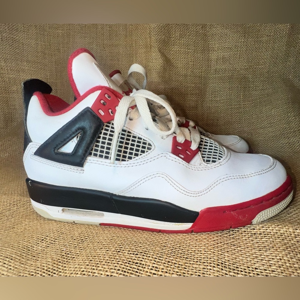 Nike Air Jordan Retro 4 Kids Sneakers in White, Red, and Black